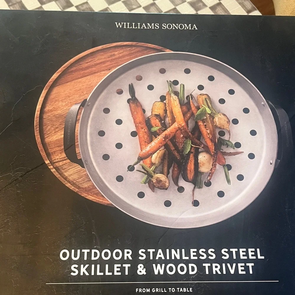 Williams Sonoma Stainless Steel Skillet with Natural Wood Trivet